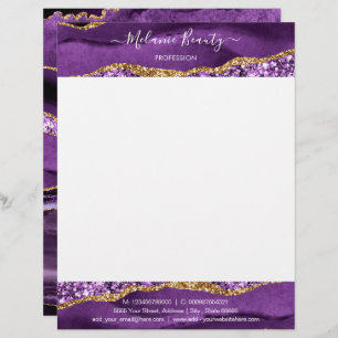 Membrete Agate Purple Violet Gold Purpurina Letterhead