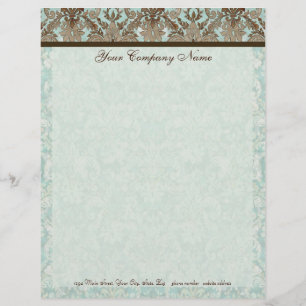 Membrete Aguamarina de Fleur di Lys Damask y efectos de