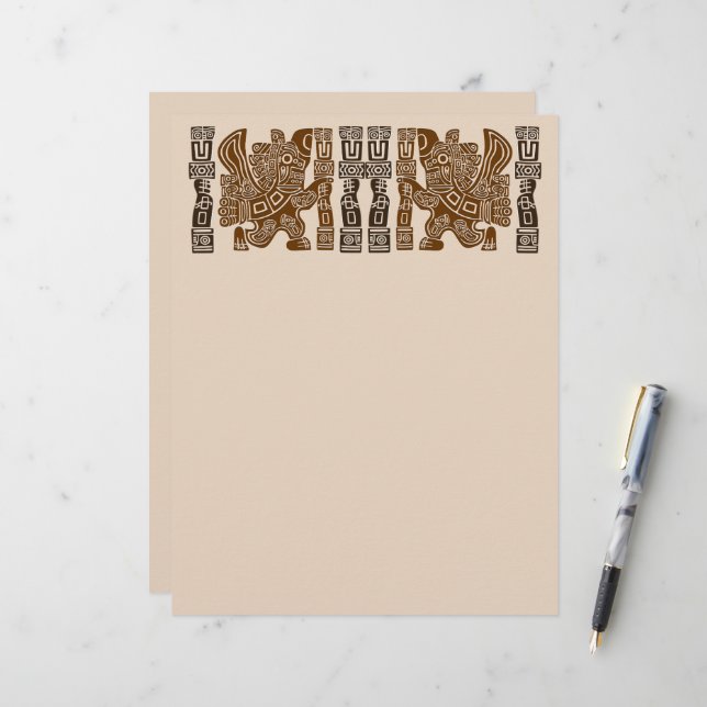 Membrete Águila azteca guerrera arte tribal antiguo (Anverso/Reverso In Situ)