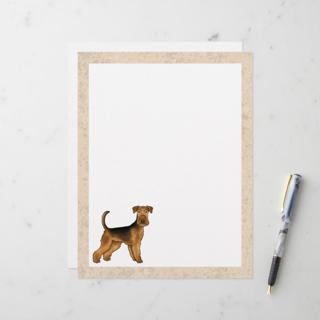 Membrete Airedale Terrier Perro de Dibujos Animados Bonito  (Anverso/Reverso In Situ)