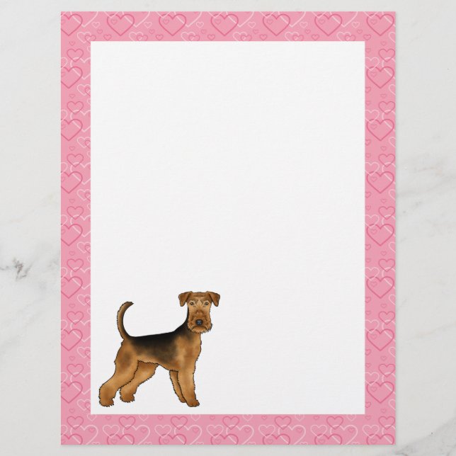 Membrete Airedale Terrier Perro de Dibujos Animados Patrón  (Anverso)