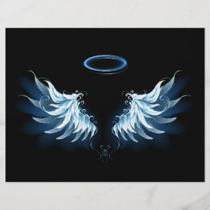 Membrete Alas del Ángel Azul brillante sobre fondo negro