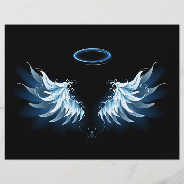 Membrete Alas del Ángel Azul brillante sobre fondo negro (Anverso)