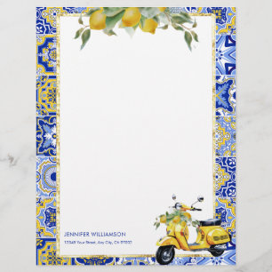 Membrete Amalfi Blue Tile Scooter italiano Lemons Capri