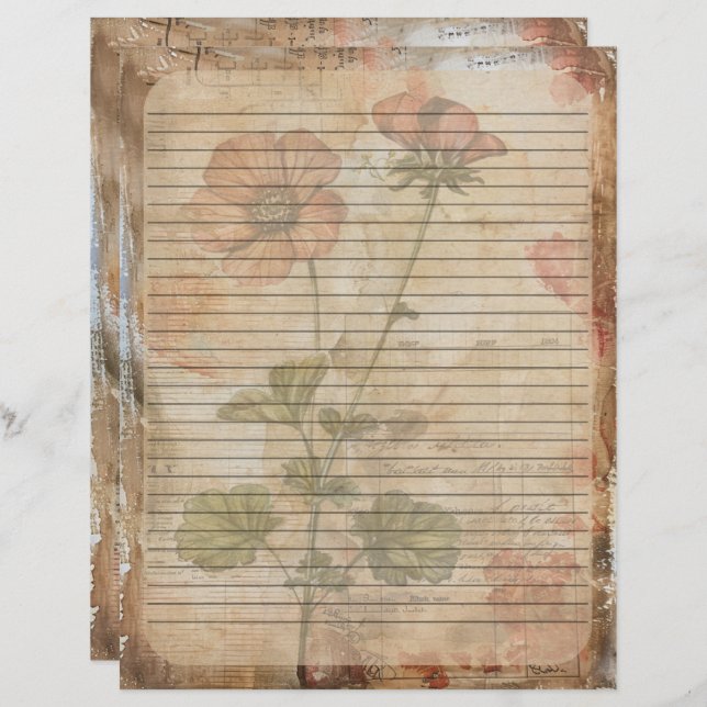 Membrete Anemone Flower Old Manuscript (Anverso / Reverso)