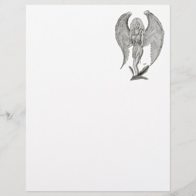 Membrete Ángel , Lápiz Art , diseño en blanco y negro (Anverso)