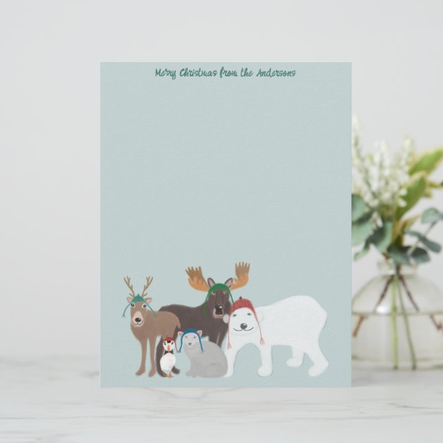 Membrete Animales árticos en Navidades de Gorras de inviern (Anverso de pie)