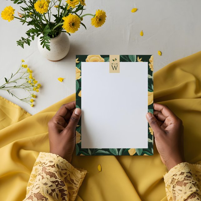 Membrete Árbol floral de flores de limón Boda amarillo eleg (Lemon Blossom Floral Tree Elegant Yellow Wedding Letterhead)