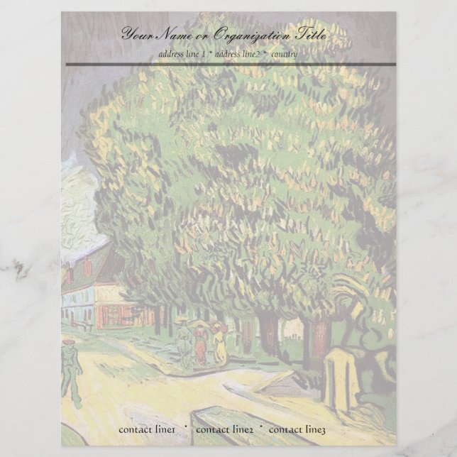 Membrete Árboles de castaño en flor, Vincent van Gogh. (Anverso)
