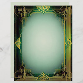 Membrete Art Deco Fan Frame on Green Stationery Paper