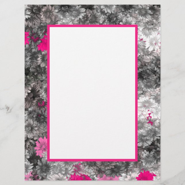 Membrete Arte floral rosa y gris (Anverso)