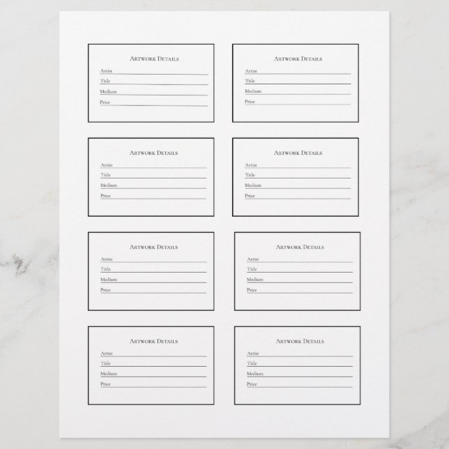 Membrete Artwork Labels for Art Shows and Exhibitions (Anverso)