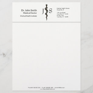 Membrete Asclepio médico profesional Blanco negro simple