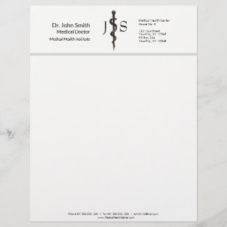 Membrete Asclepio médico profesional Blanco negro simple