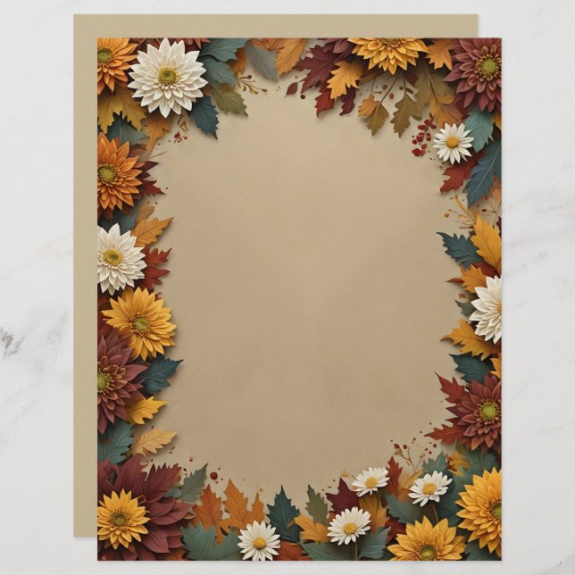 Membrete Autumn Flowers Stationery Paper (Anverso / Reverso)