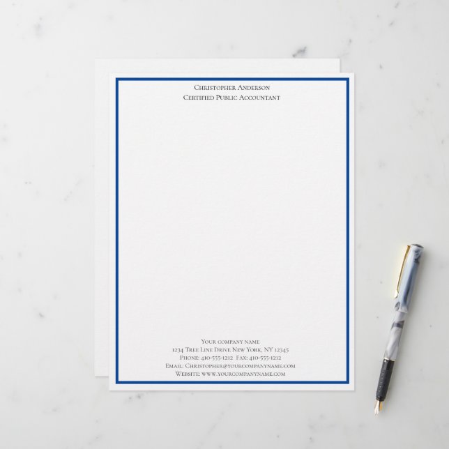 Membrete Azul Blanco Profesional Personalizado Empresarial (Anverso/Reverso In Situ)
