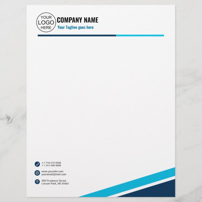 Membrete Azul elegante simple (Anverso)