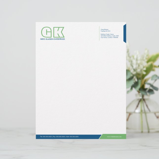 Membrete Azul y verde profesionales (Anverso de pie)