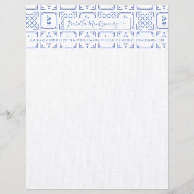 Membrete Azulejos Delft Azul y Blanco | Monograma (Anverso)