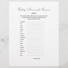 Membrete Baby Animal Game for Baby Shower with Answers