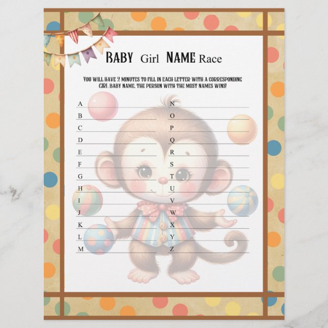 Membrete Baby Circus_ Baby Girl Name Race Game (Anverso)