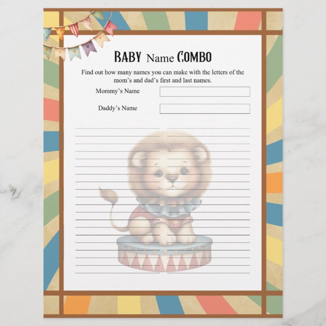 Membrete Baby Circus_ Baby Name Combo Shower (Anverso)