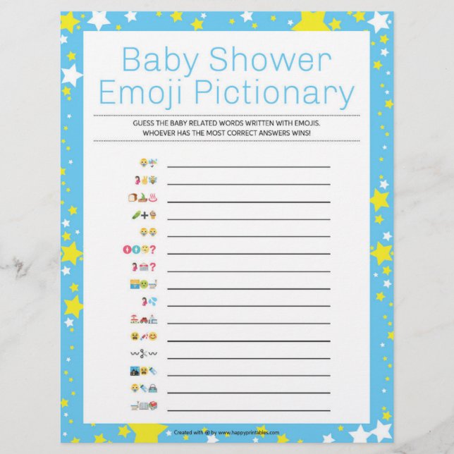 Membrete Baby Shower Emoji Pictionary [Azul de noche estrel (Anverso)