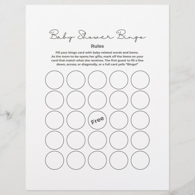 Membrete Baby Shower Gift Bingo Game (Anverso)