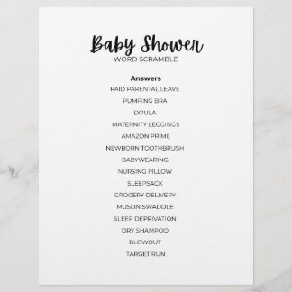 Membrete Baby Shower Word Scramble Answer Sheet