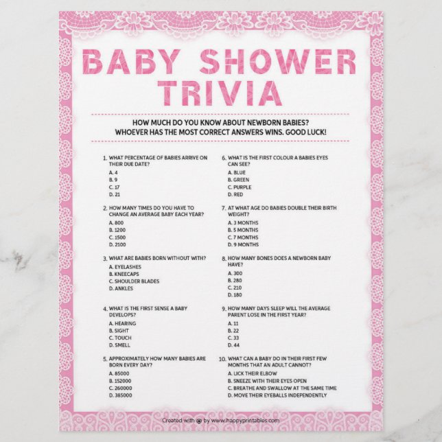 Membrete Baby Trivia [Lujo de lujo [Rosa]] (Anverso)