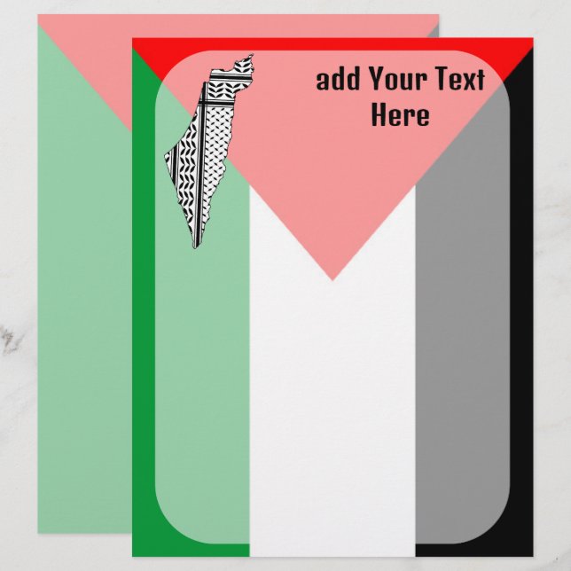 Membrete Bandera de Palestina y mapa con el modelo de Keffi (Anverso / Reverso)