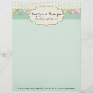 Membrete Banderín de Boutique Shabby Chic en Rosa, Menta y