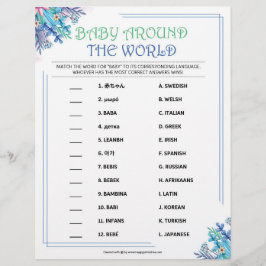 Membrete Bebé alrededor del mundo [Floral azul]