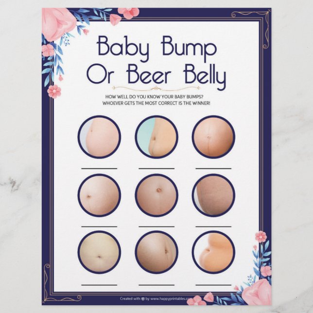 Membrete Bebé O Belly De Cerveza [Marco Floral] (Anverso)