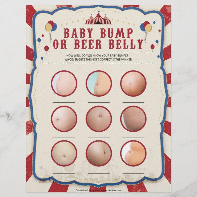 Membrete Bebé O Belly De Cervezas [Tema Del Circo] (Anverso)