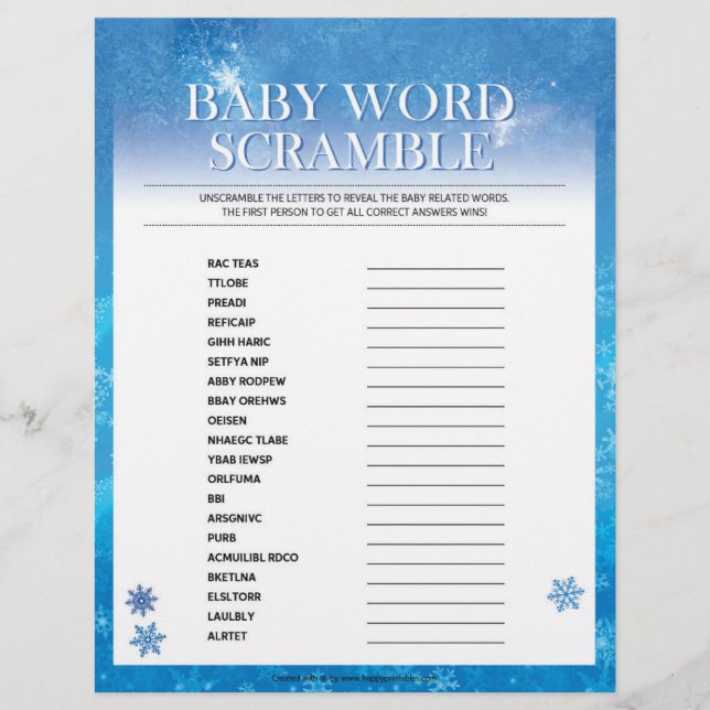 Membrete Bebé Word Scramble [Azul nevado] (Anverso)