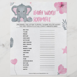 Membrete Bebé Word Scramble [Bebé Elefante [Rosa]]