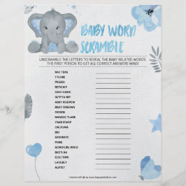 Membrete Bebé Word Scramble [Elefante para Bebé [Azul]