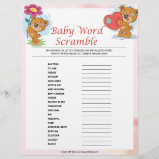 Membrete Bebé Word Scramble [Osos de peluche]