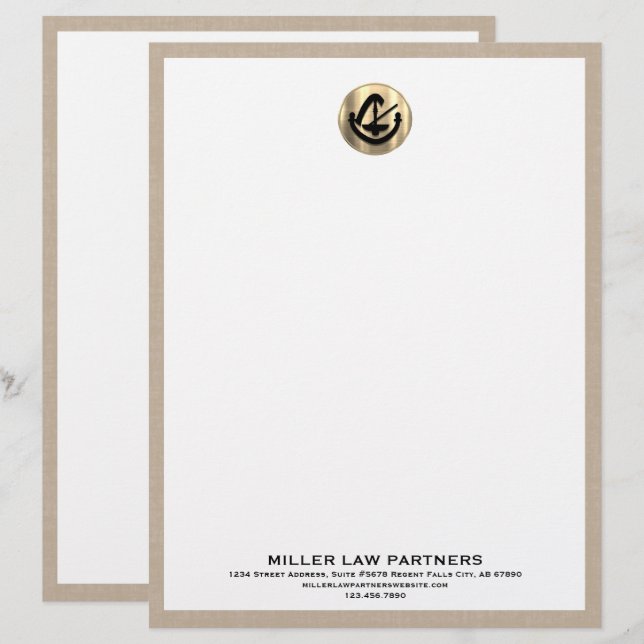 Membrete Beige Linen Legal Letterhead (Anverso / Reverso)