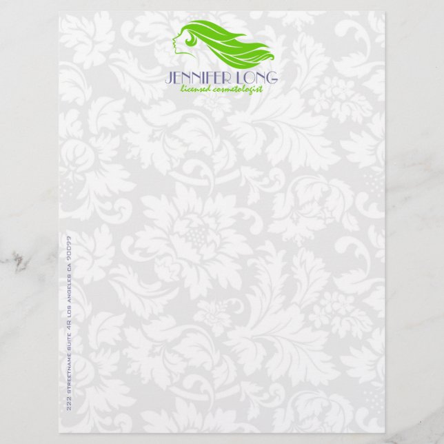 Membrete Belleza/Cosmetología de Damascos de Verde Giro Y B (Anverso)
