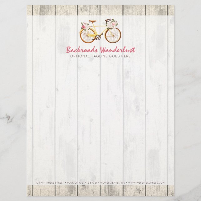 Membrete Bicicleta Vintage Shabby Chic sobre Madera Rústica (Anverso)