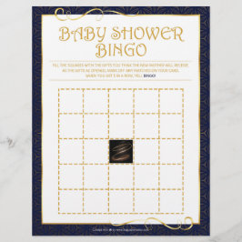 Membrete Bingo de Baby Shower [azul dorado]