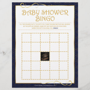 Membrete Bingo de Baby Shower [azul dorado]