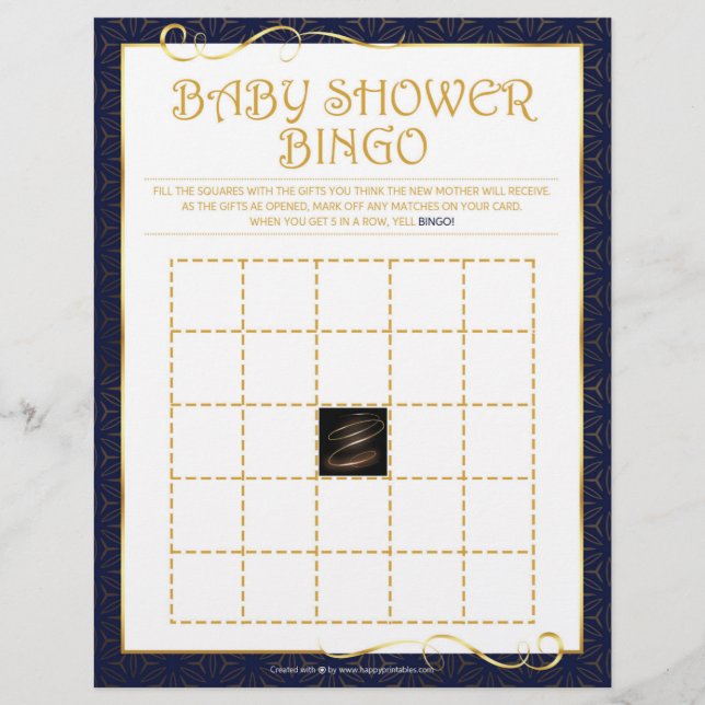 Membrete Bingo de Baby Shower [azul dorado] (Anverso)