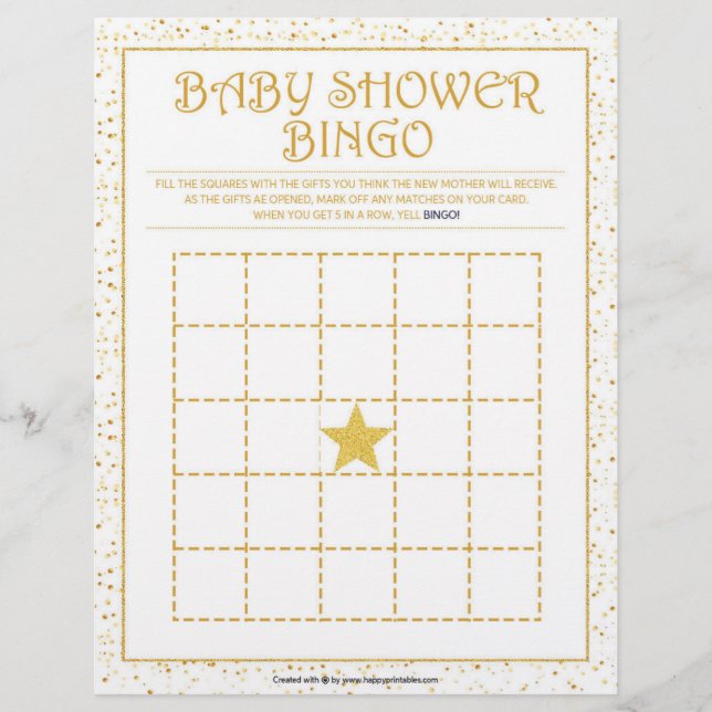 Membrete Bingo de Baby Shower [Espinas doradas] (Anverso)