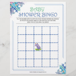 Membrete Bingo de Baby Shower [Floral azul]