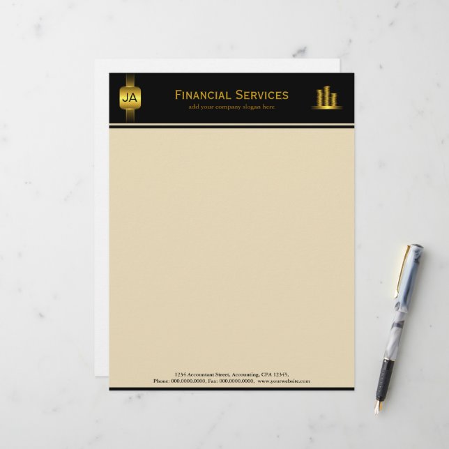 Membrete Black Gold Coins Accountability Business Letterhea (Anverso/Reverso In Situ)