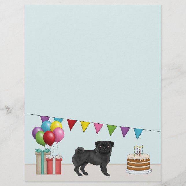 Membrete Black Pug Cute Cartoon Dog Colorido cumpleaños (Anverso)