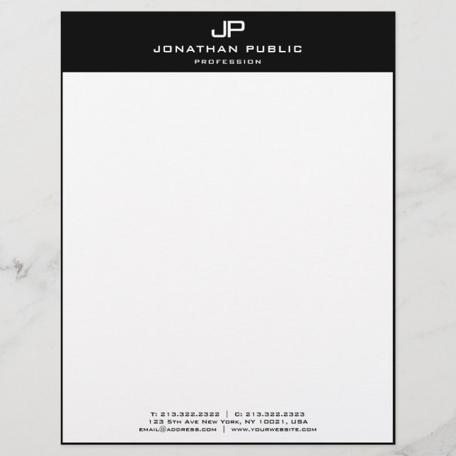 Membrete Blanco negro con monograma de la plantilla moderna (Anverso)